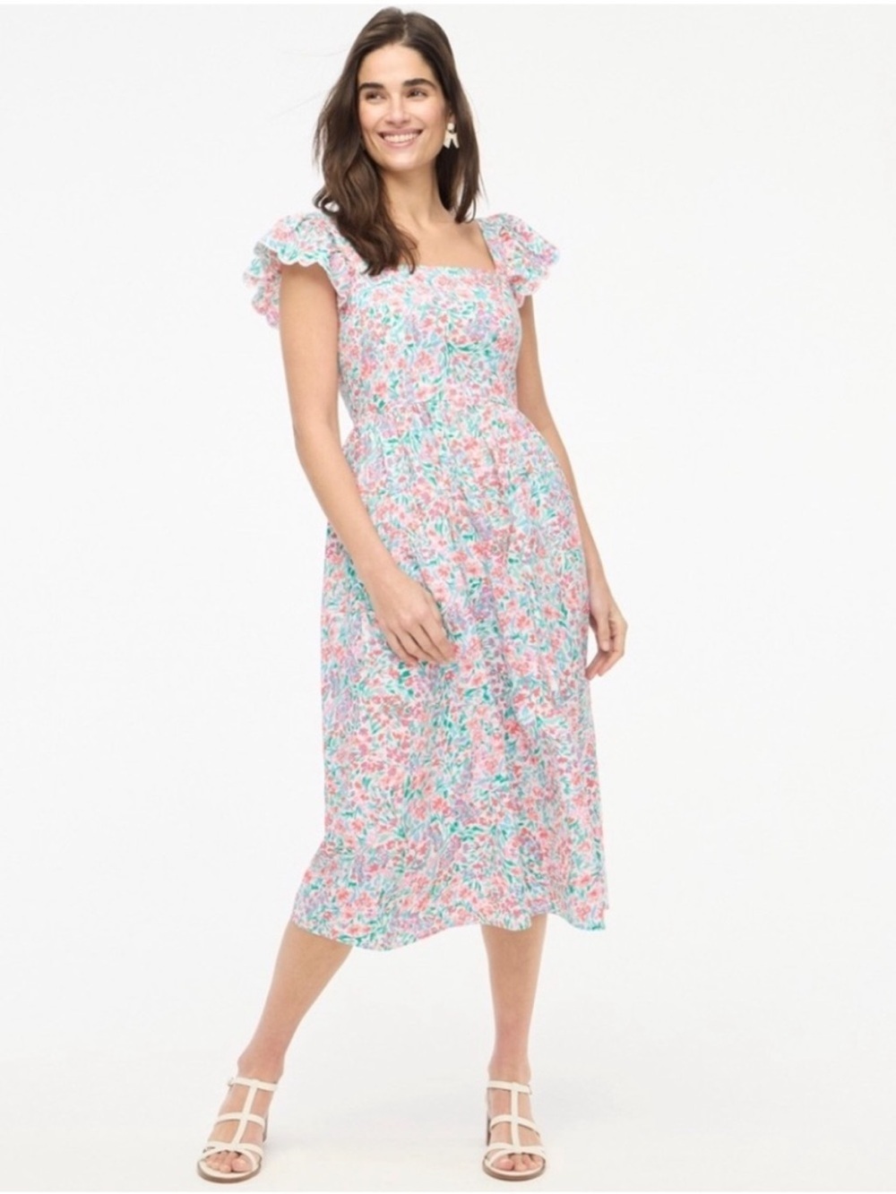 J.Crew midi floral dress with ruffle sleeves cottagecore